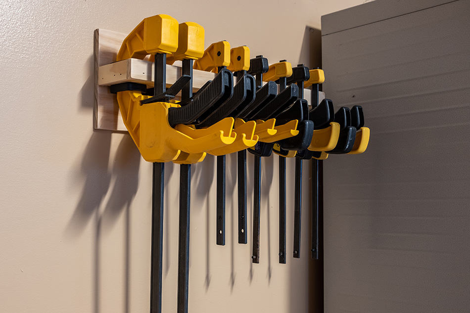 Finished clamp rack with clamps hanging on it