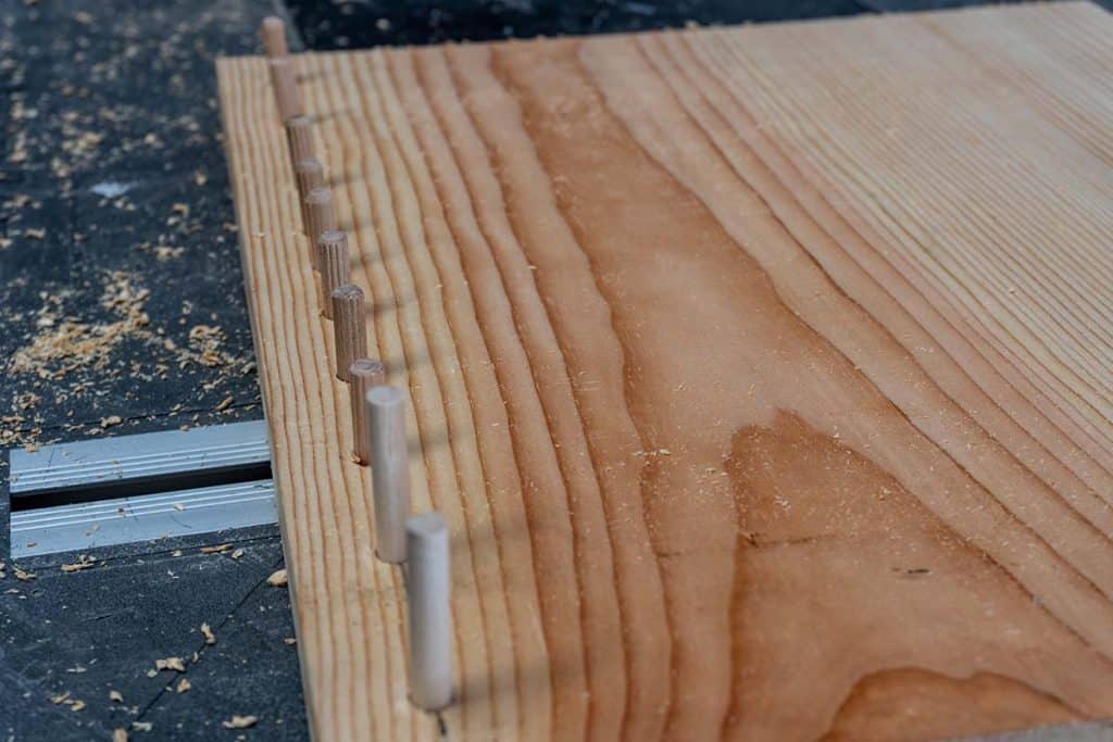 Dowels installed in wood